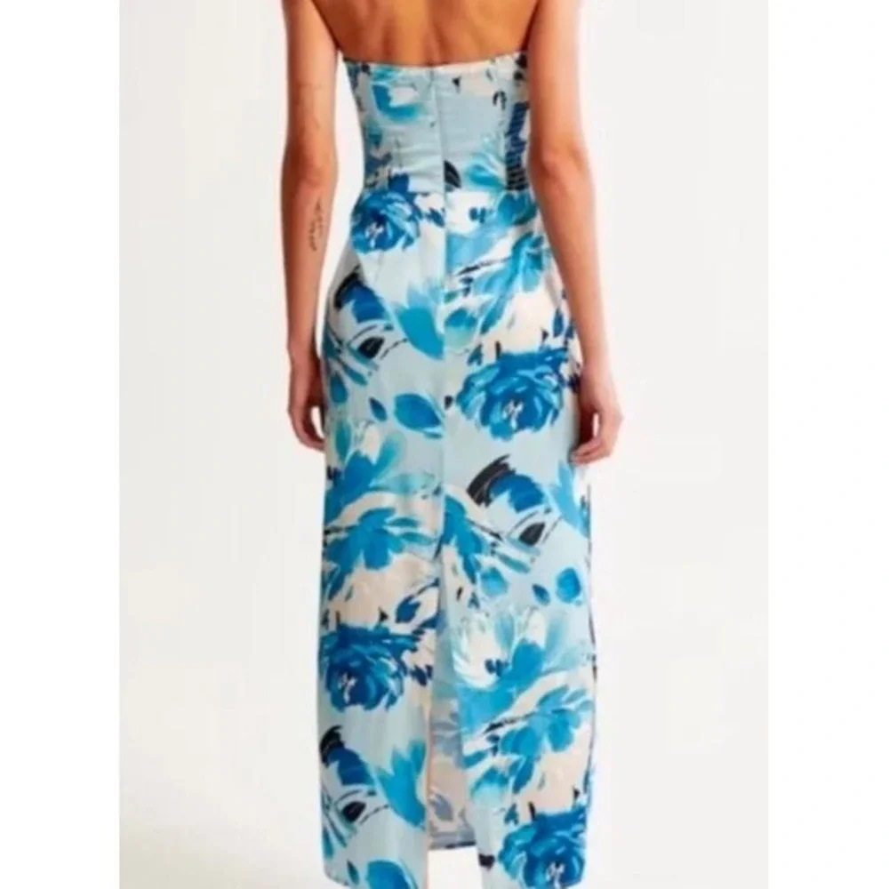 Abercrombie & Fitch Blue Floral Strapless Smocked Back Maxi Dress Women's XS